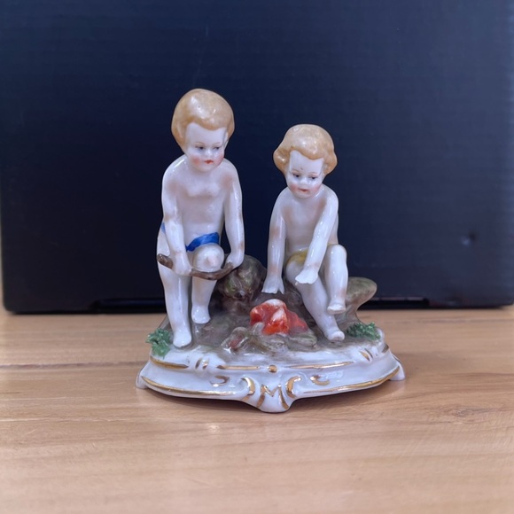 Miniature Antique Goebel Figurine Children at Play Harvesting Germany Hand-Paint